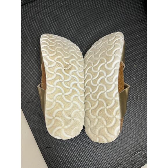 Birkenstock Betula Sandals Gold Three Strap Slides Leather Size 37 US 6 - Picture 7 of 7